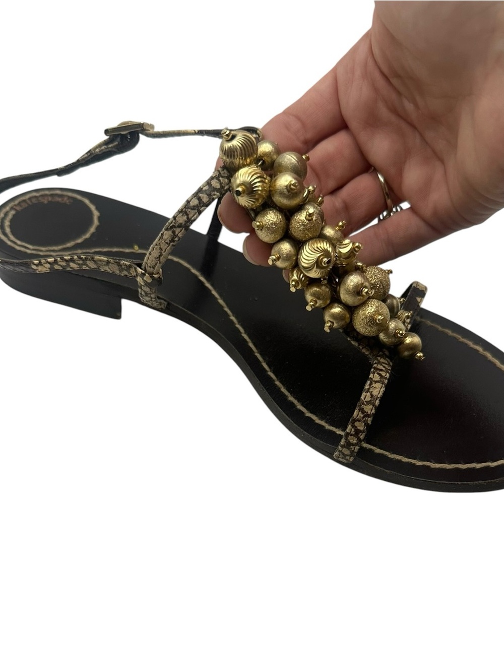 Kate Spade Gold Beaded Black Leather Women's Sandal
